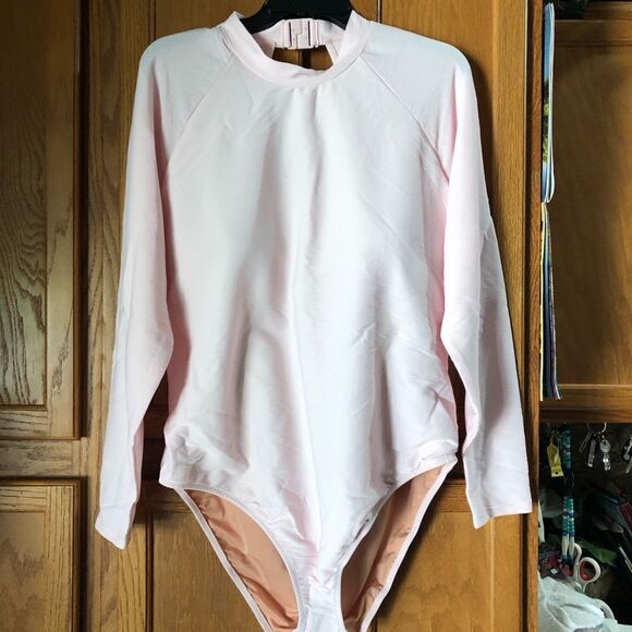 J Crew Active Ribbed Long Sleeve One-Piece Swimsuit Pink - 22 - Picture 4 of 11